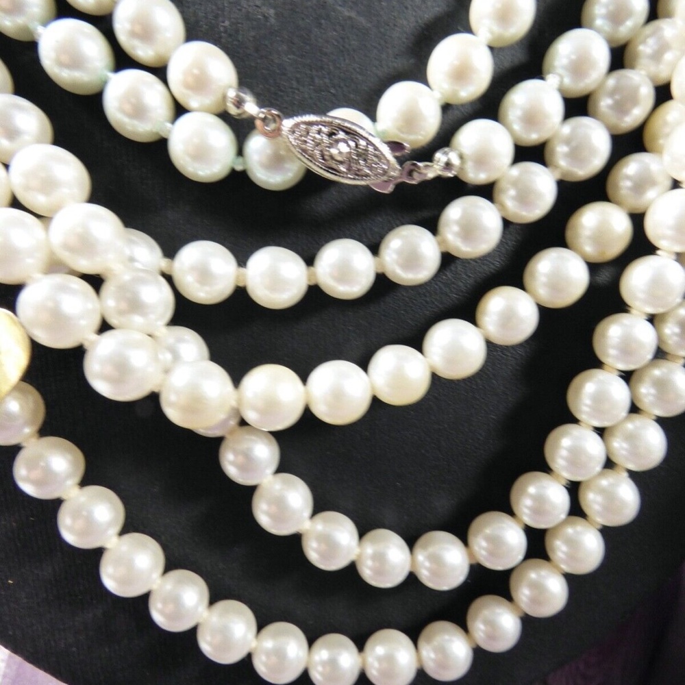 Retro Lot of 4 Pearl Faux glass Beads hand knotted & graduated necklaces - Picture 6 of 8